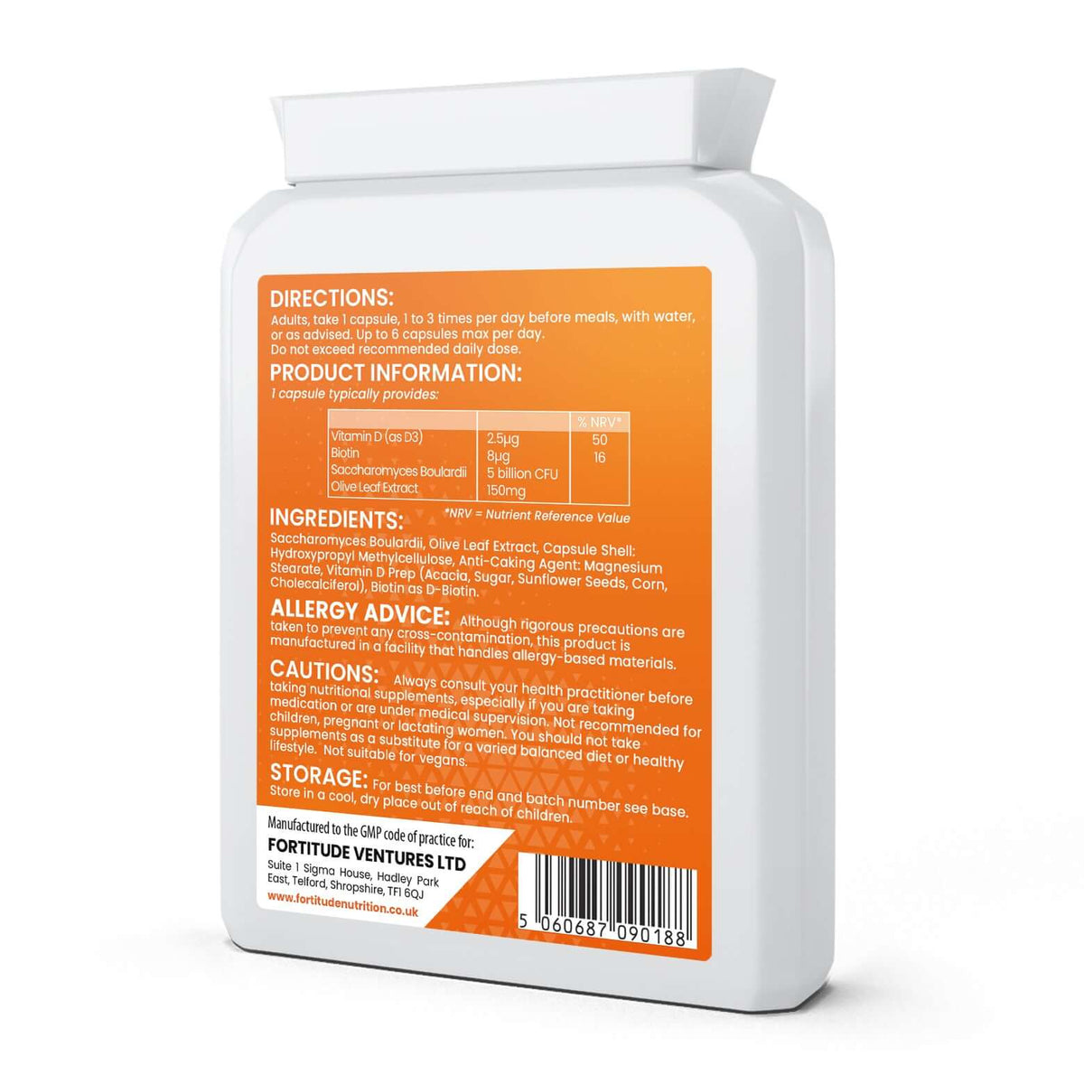 Fortitude Nutrition Saccharomyces Boulardii 5 Billion CFU Nutrition Facts