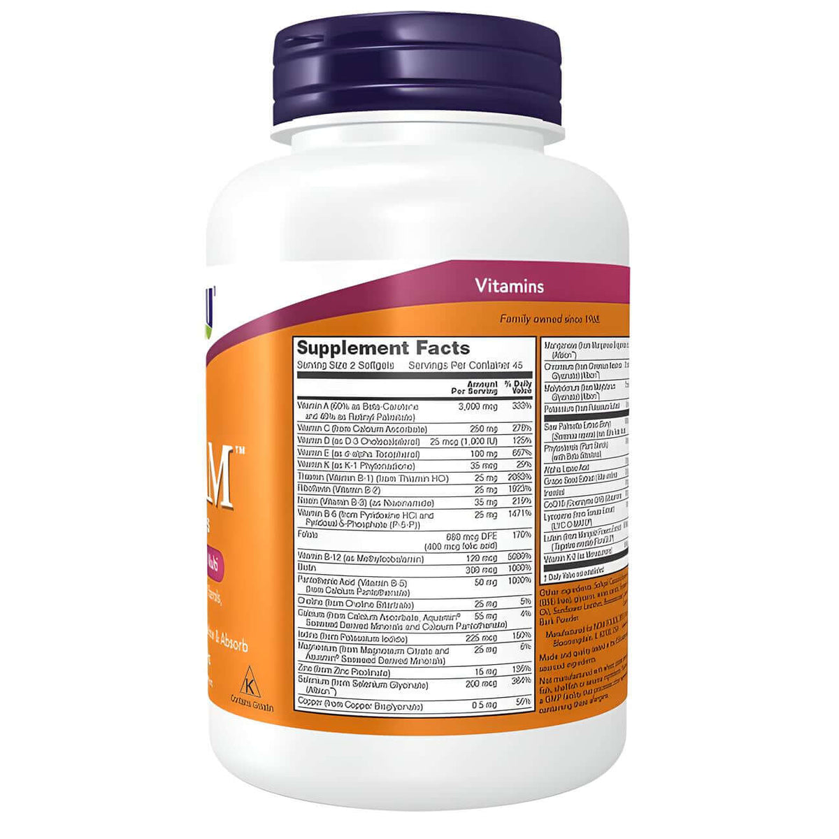 NOW Foods Adam Multi-Vitamin Nutrition Facts
