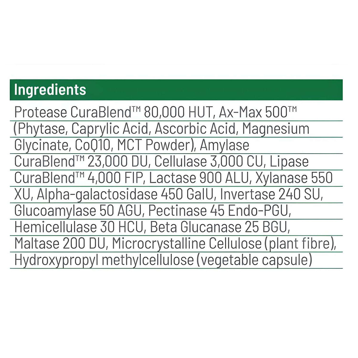 Cura Nutrition CuraZyme Ultra Nutrition Facts