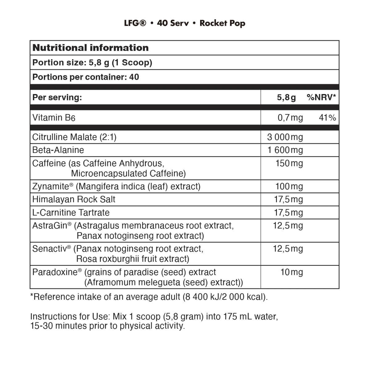 Bucked Up LFG Nutrition Facts