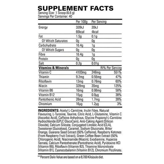 EHP Labs OxyShred Hardcore Nutrition Facts