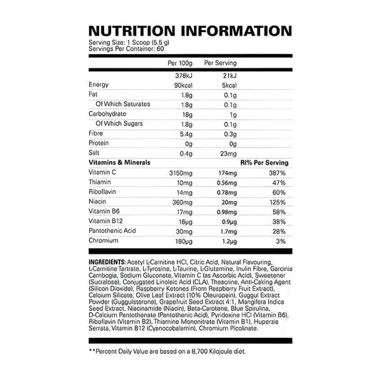 EHP Labs OxyShred Non Stim Nutrition Facts