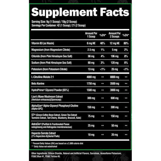 Alpha Lion SuperHuman Pump Nutrition Facts