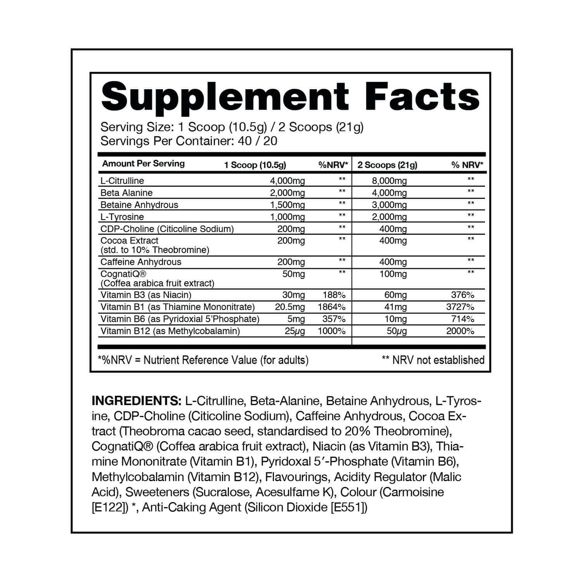 Gaspari Superpump Aggression Nutrition Facts