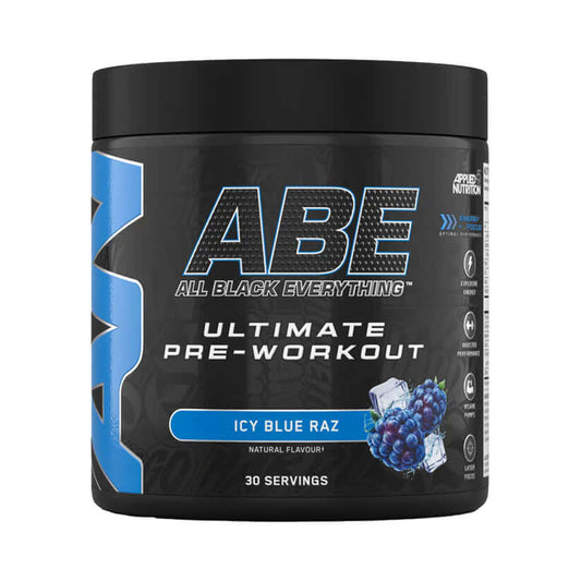 Applied Nutrition ABE Icy Blue Raz Pre-Workout, 30 servings. Energy and focus enhancing supplement.