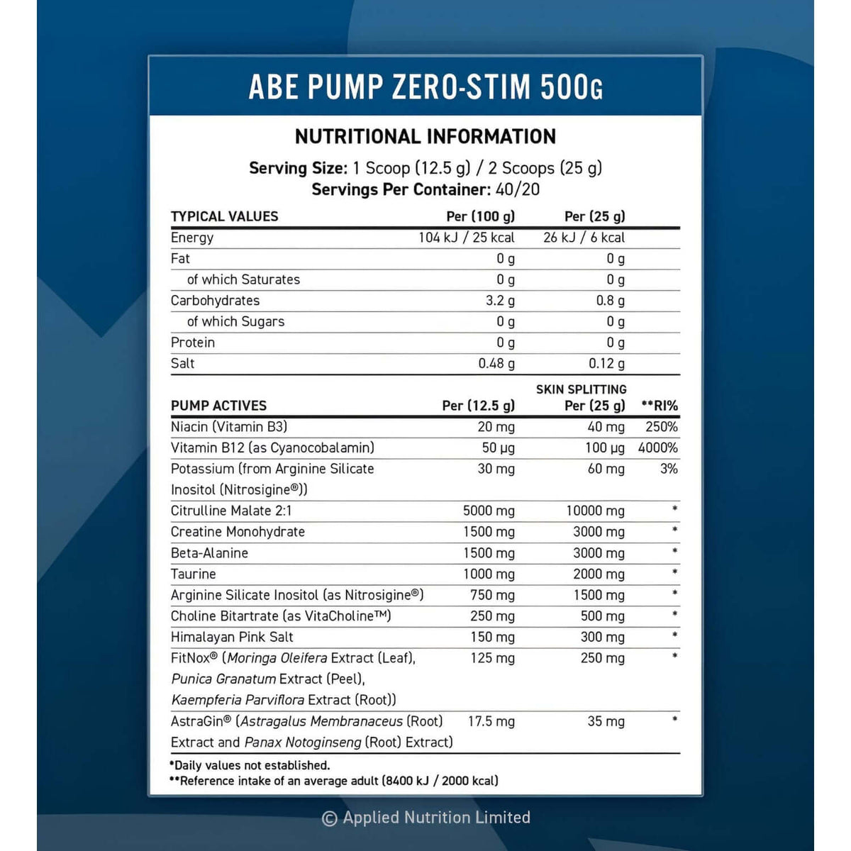 Applied Nutrition ABE Pump Stim-Free Nutrition Facts