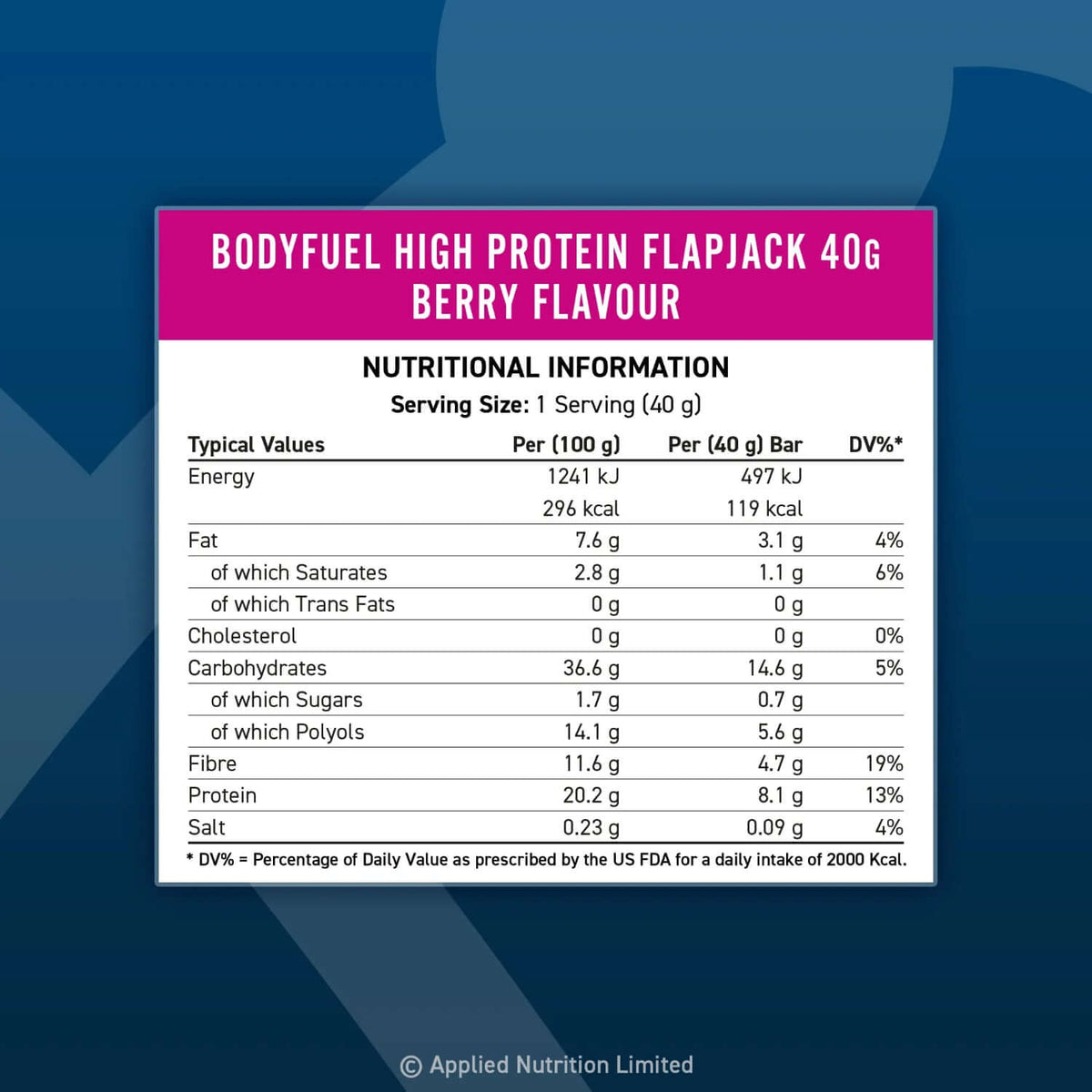 Applied Nutrition Body Fuel High Protein Flapjacks Nutritional Facts