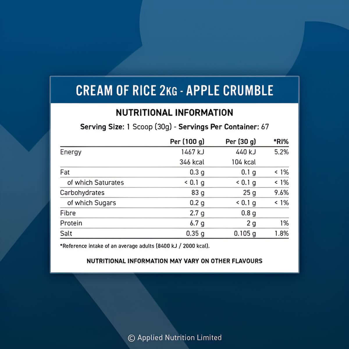 Applied Nutrition Cream of Rice Nutrition Facts