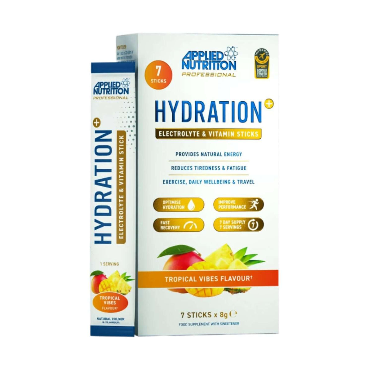 Applied Nutrition Hydration+ Electrolyte & Vitamin Powder Stick Pack Size: 7 x 8g Flavour: Tropical