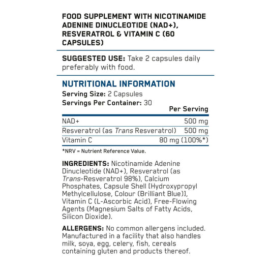 Applied Nutrition NAD+ Resveratrol Nutrition Facts