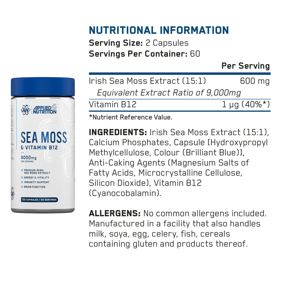 Applied Nutrition Sea Moss & Vitamin B12 Nutrition Facts