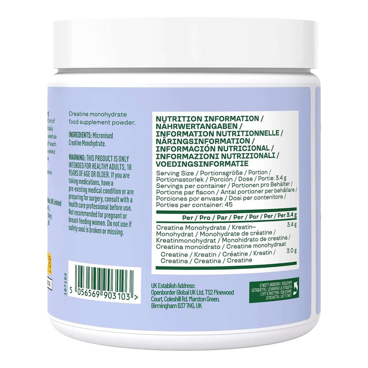 Bloom Creatine Monohydrate Nutrition Facts
