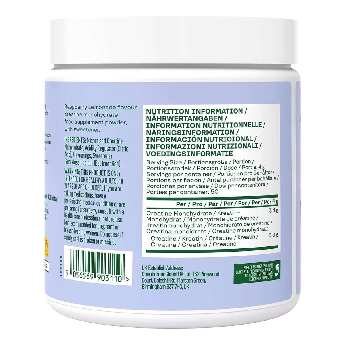 Bloom Creatine Monohydrate Raspberry Lemonade Nutrition Facts