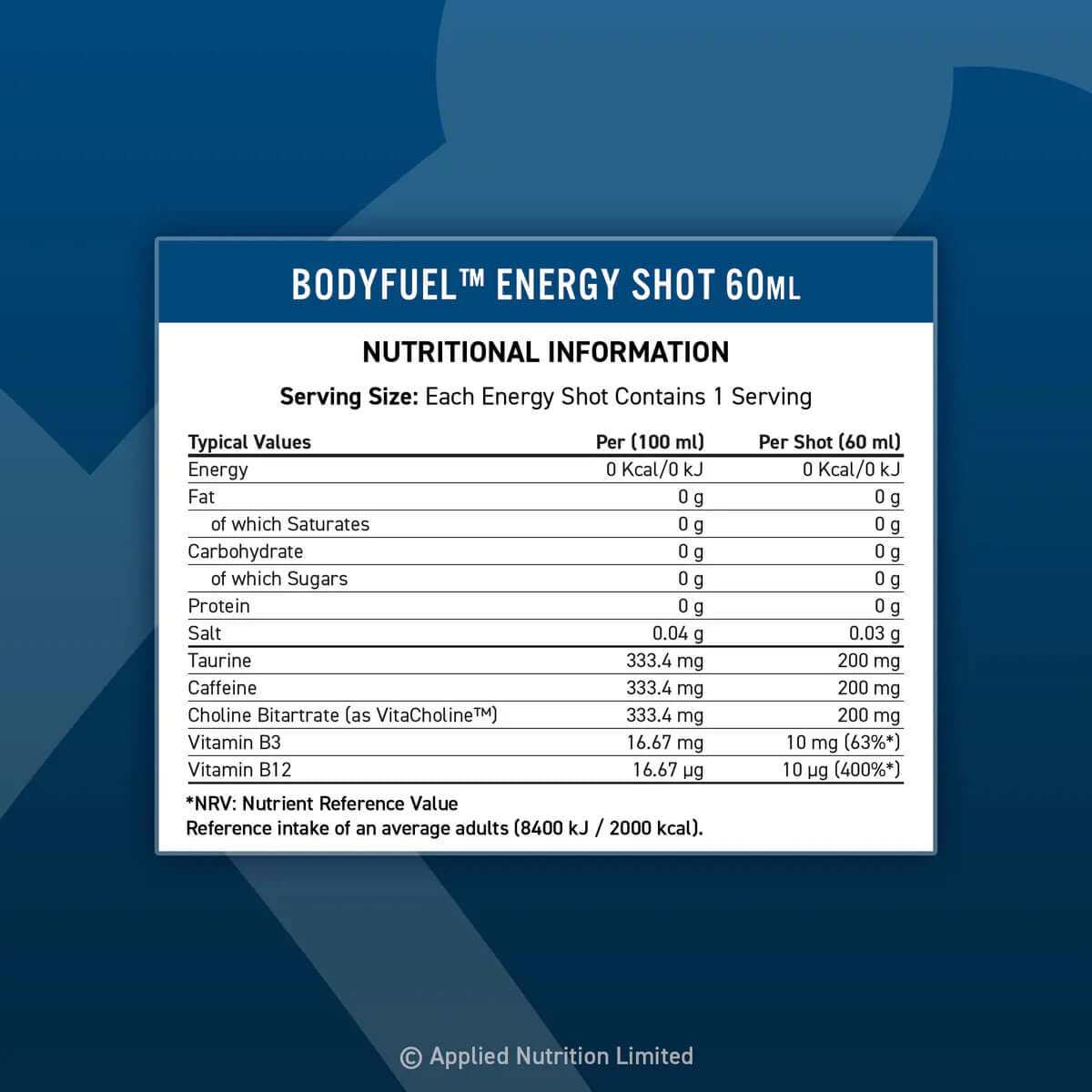 Applied Nutrition Body Fuel Energy Shots Nutrition Facts