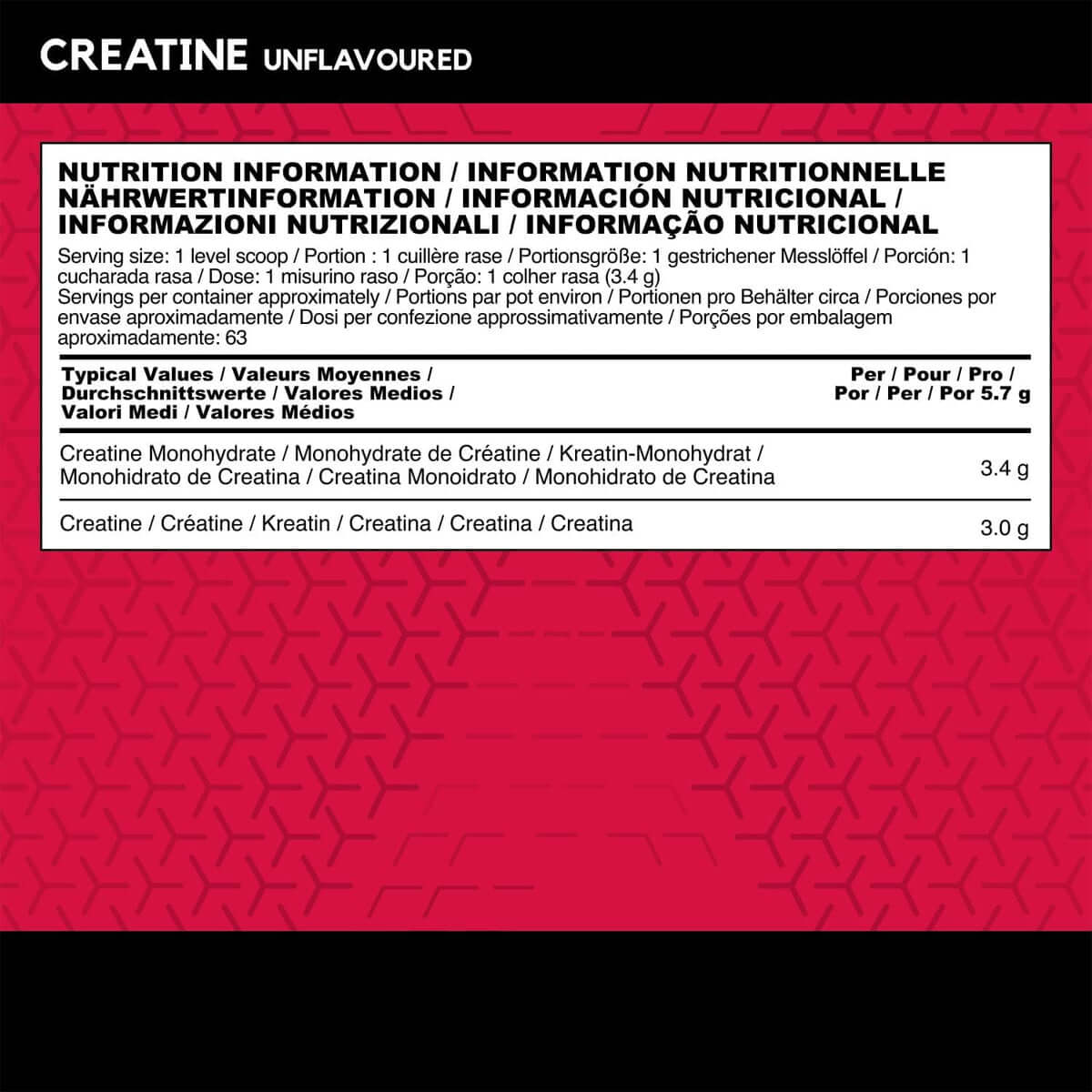 BSN Creatine Monohydrate Nutrition Facts