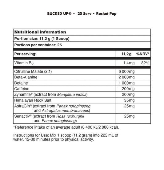 Bucked Up Pre Workout Nutrition Facts