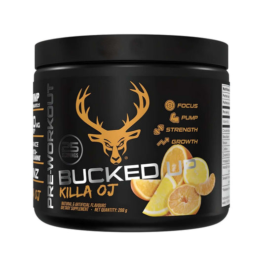 Bucked Up Pre Workout Size: 25 Svgs Flavour: Killa OJ