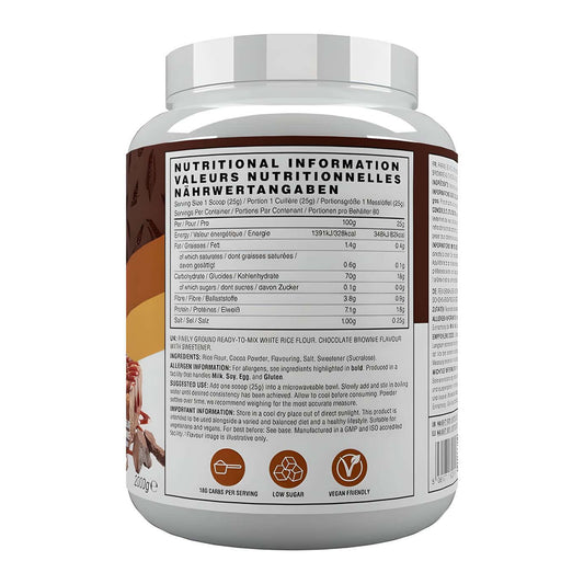 Naughty Boy Cream of Rice 2kg, Chocolate Brownie flavor, easily ground ready-to-mix white rice flour, vegan friendly.