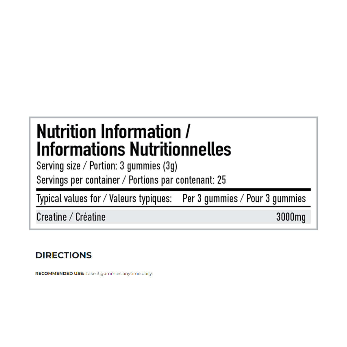 Per4m Creatine Gummies Nutrition Facts