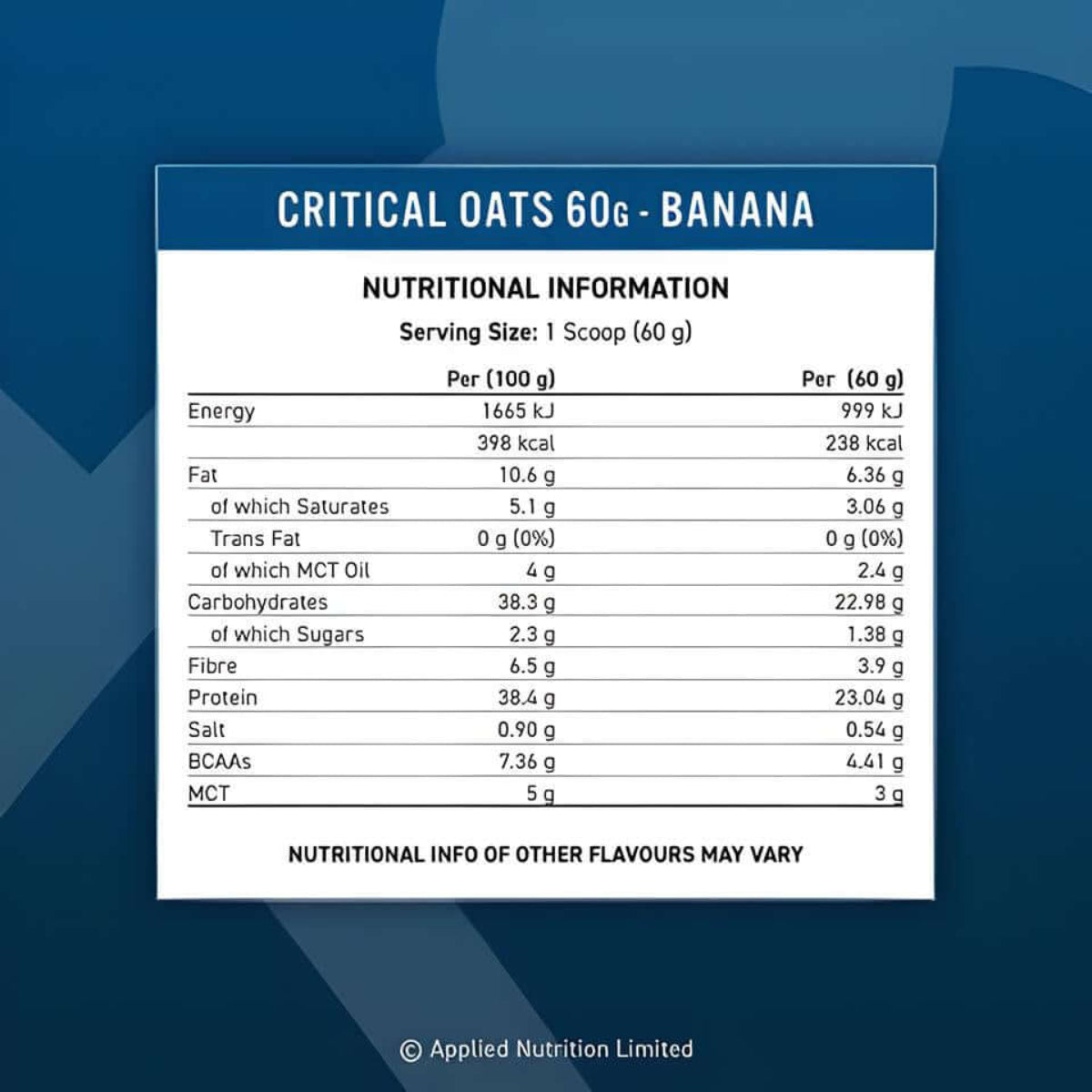 Applied Nutrition Critical Oats Nutrition Facts