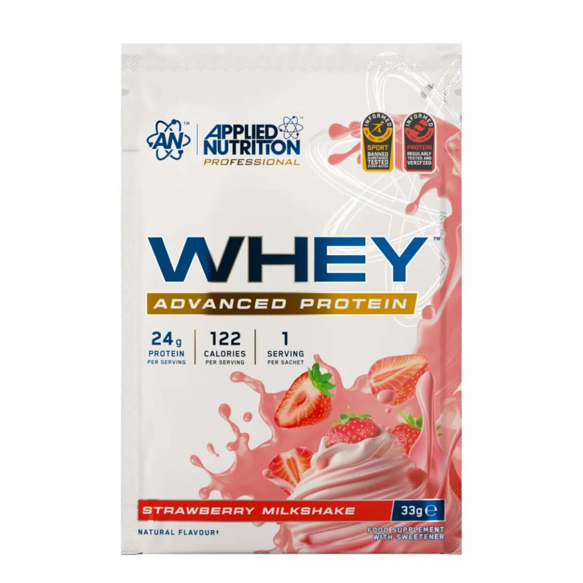 Applied Nutrition Critical Whey Sample Sachet Size: 33g Flavour: Strawberry Milkshake