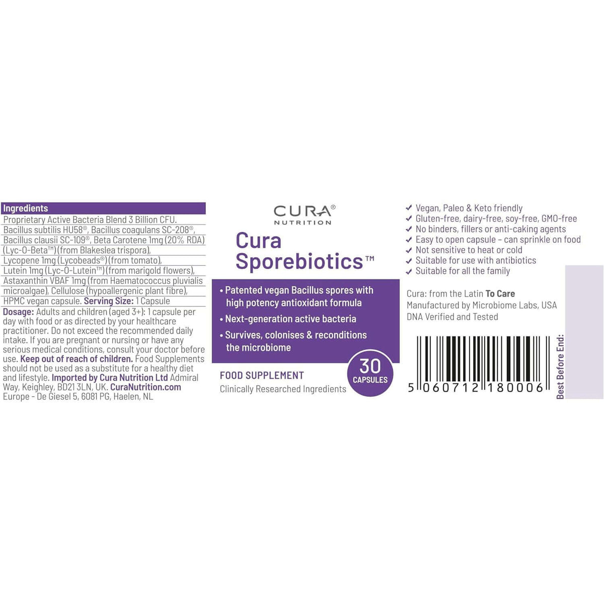 Cura Nutrition Cura Sporebiotics Label