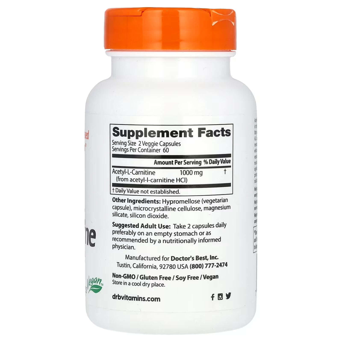 Doctor's Best Acetyl L Carnitine 500mg Nutrition Facts