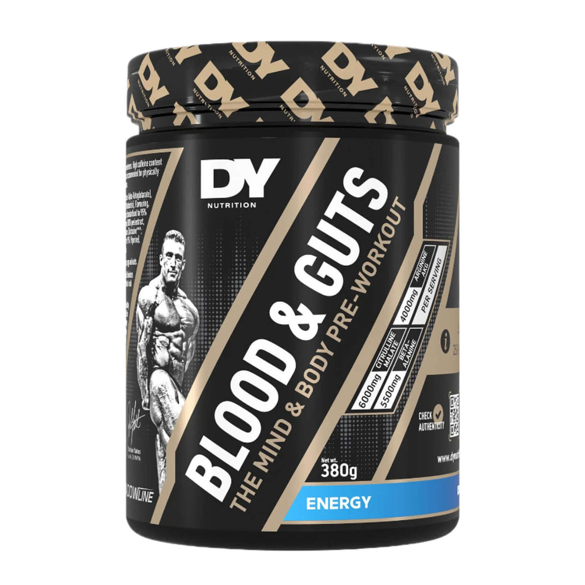 DY Nutrition Blood & Guts pre-workout, 380g,Energy flavor.