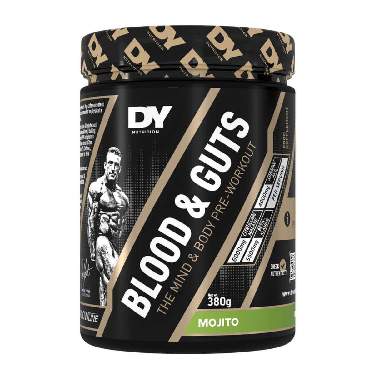 DY Nutrition Blood & Guts Mojito Pre-Workout, 380g. Supplement for energy and focus.