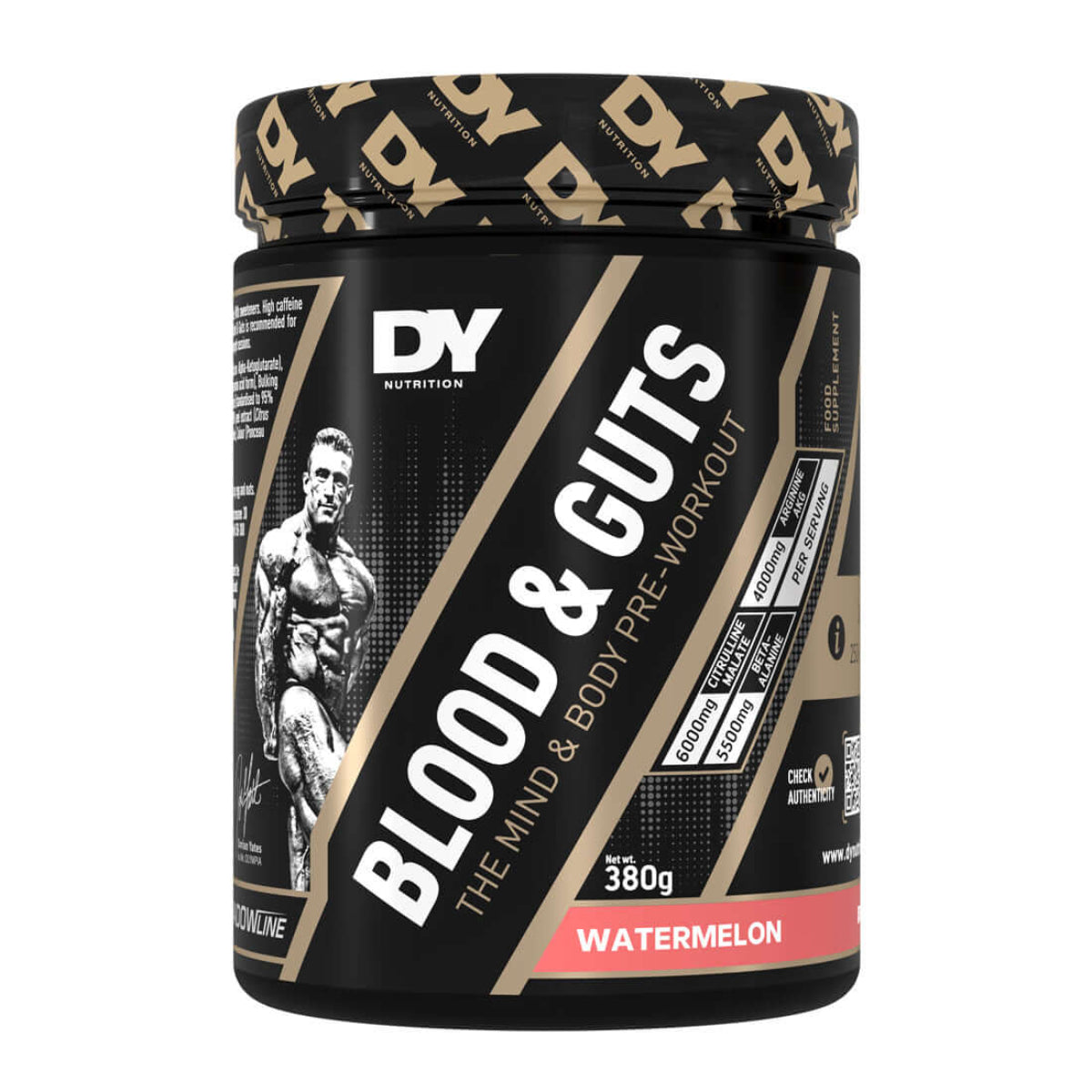 DY Nutrition Blood & Guts pre-workout, 380g, Watermelon flavor.