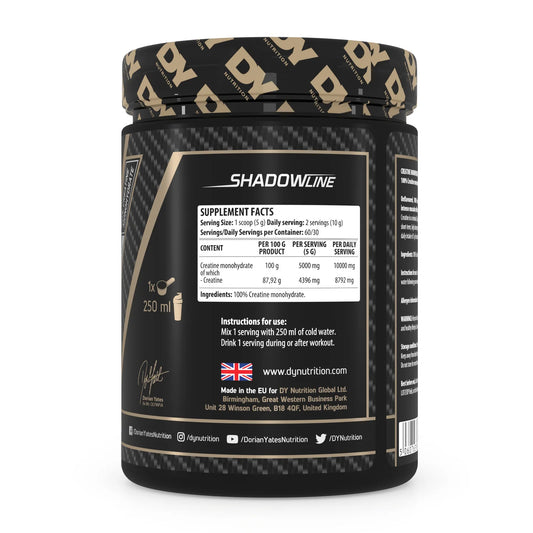 Dorian Yates Nutrition Shadowline Creatine Monohydrate, 250ml. 100% creatine for muscle growth.