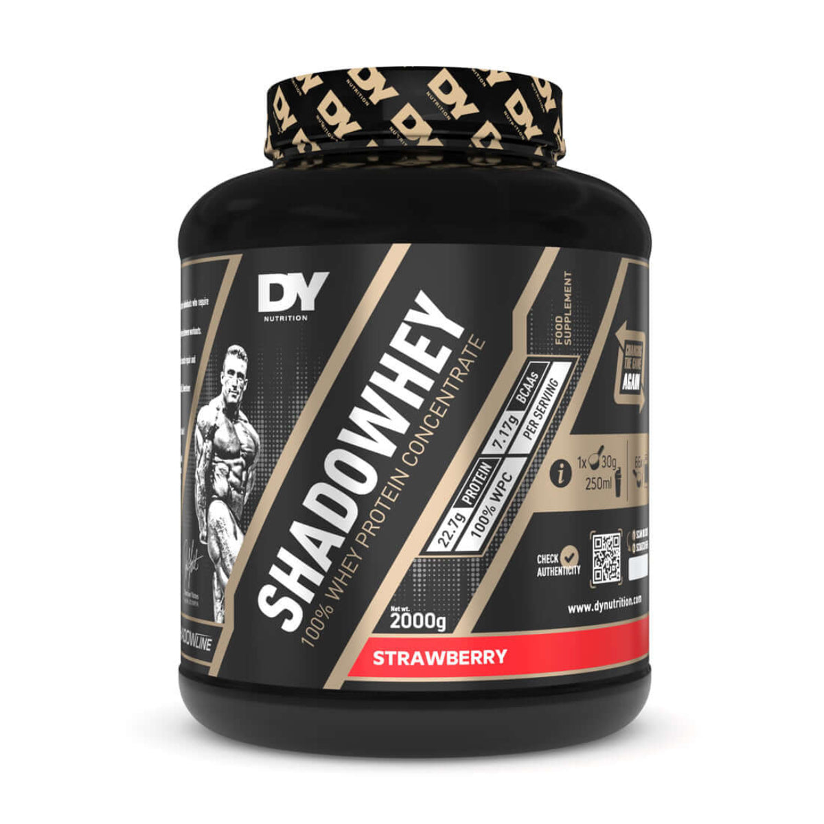 Dorian Yates Shadowhey 2kg Strawberry Whey Protein Concentrate.