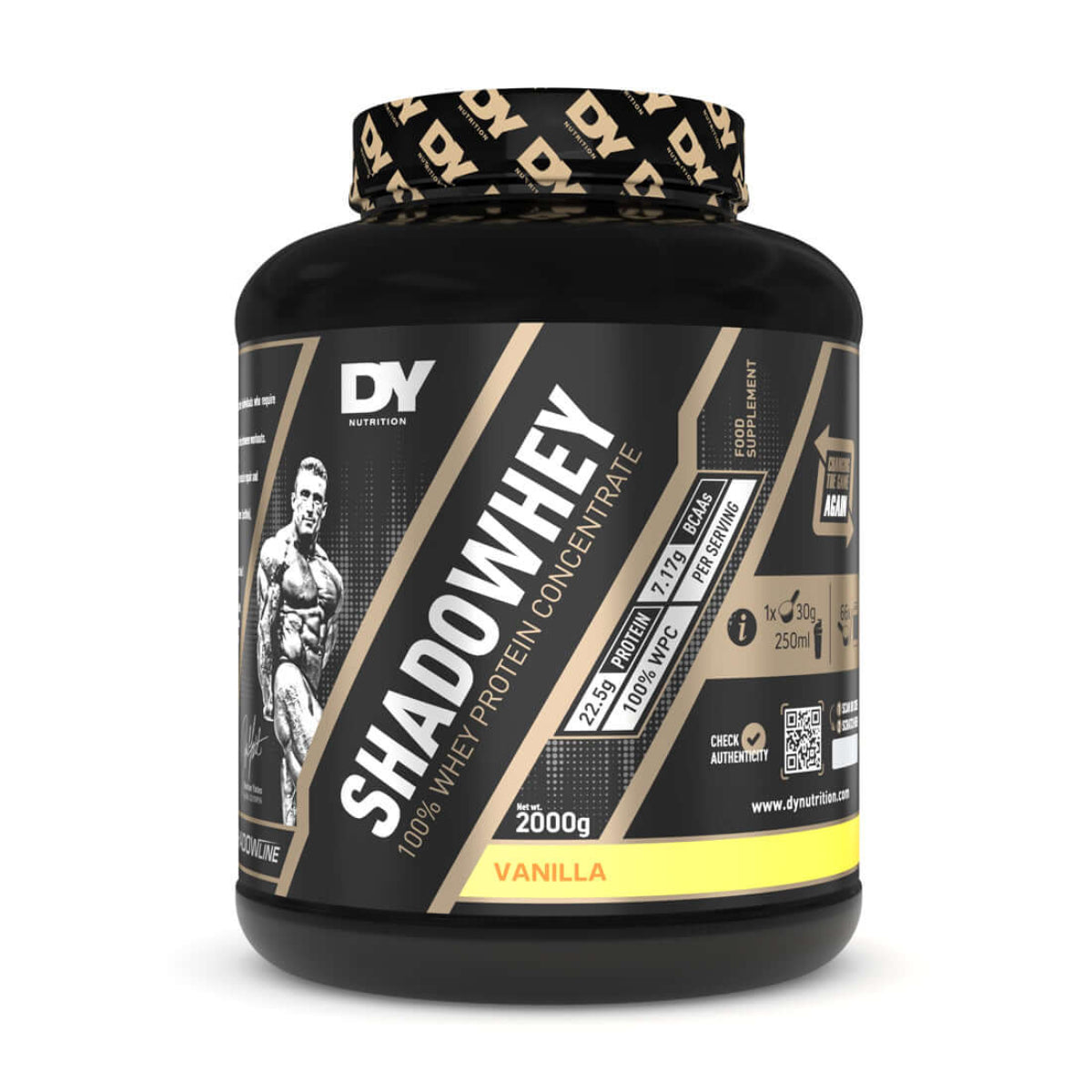 Dorian Yates Shadowhey 2kg Vanilla Whey Protein Concentrate.