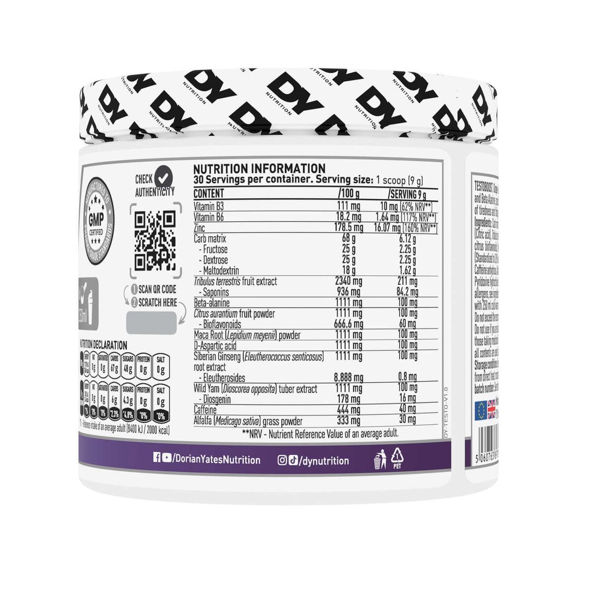 Dorian Yates Nutrition Testo Boost Nutrition Facts