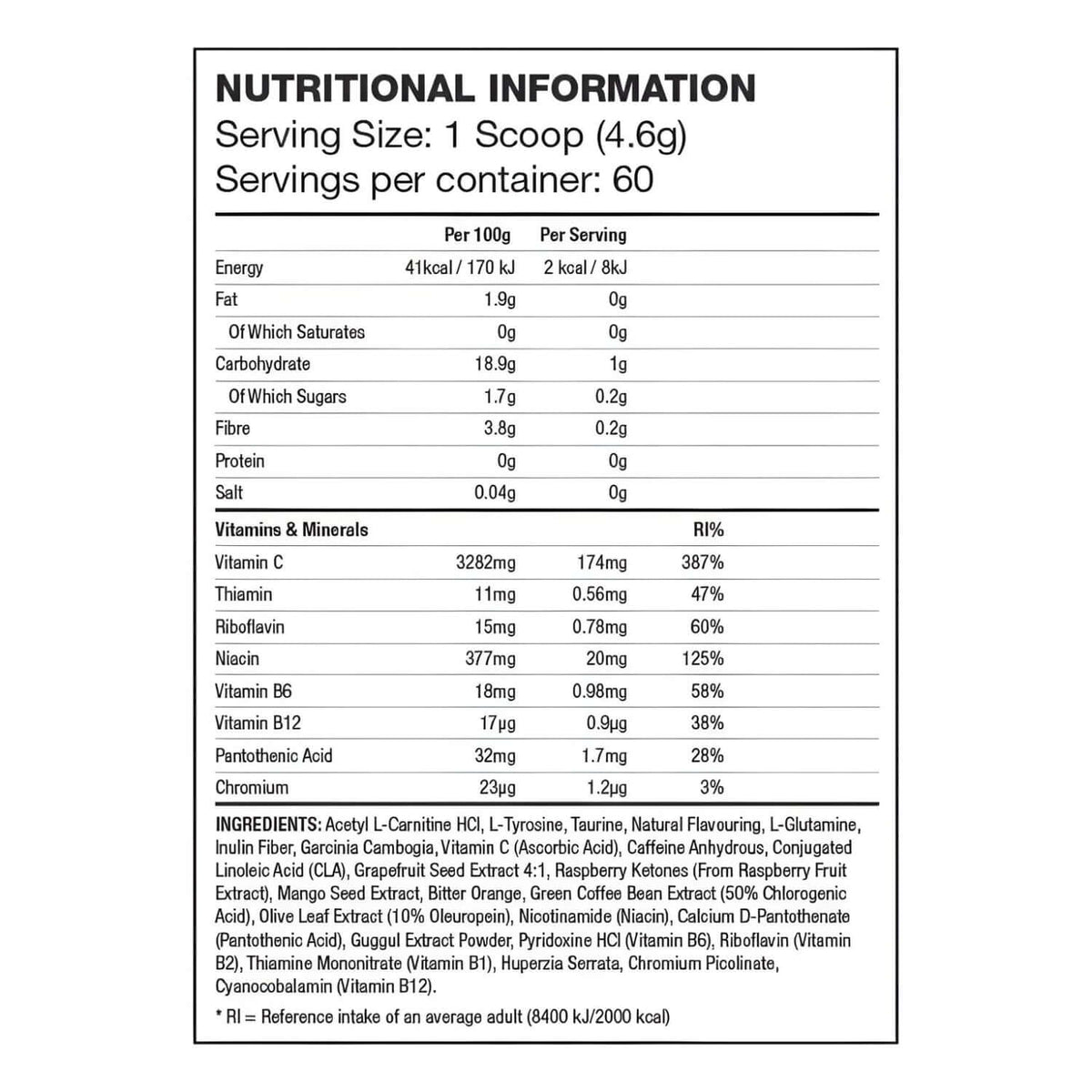 EHP Labs OxyShred Nutrition Facts