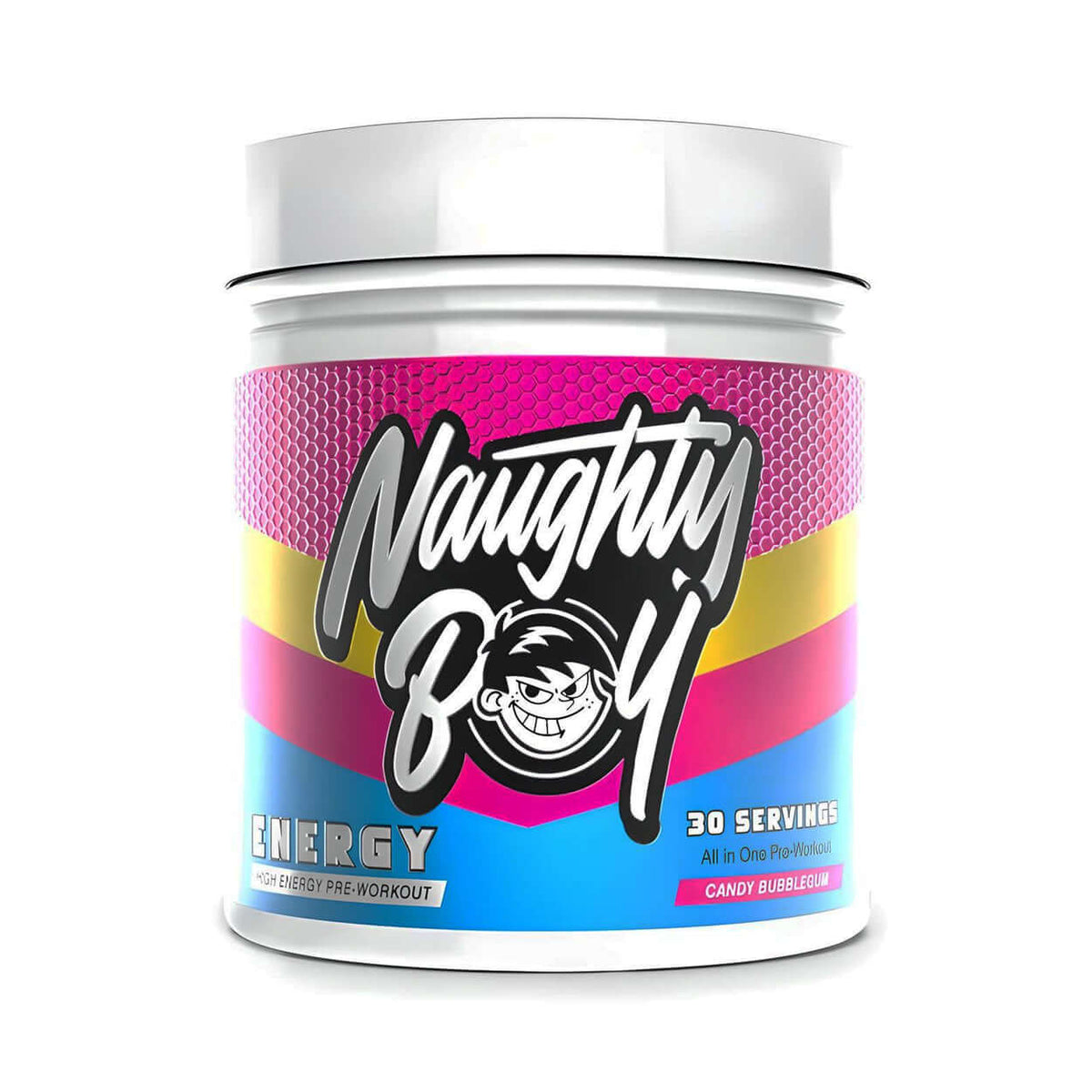 Naughty Boy Energy Candy Bubblegum pre-workout, 390g, 30 servings. High energy supplement.