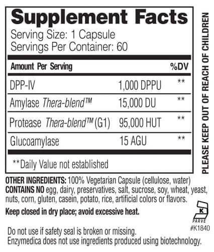 Enzymedica GlutenEase Nutrition Facts