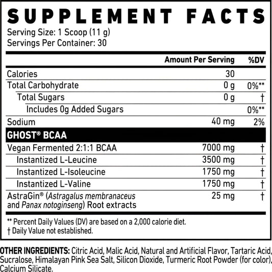 Ghost BCAA Nutrition Facts
