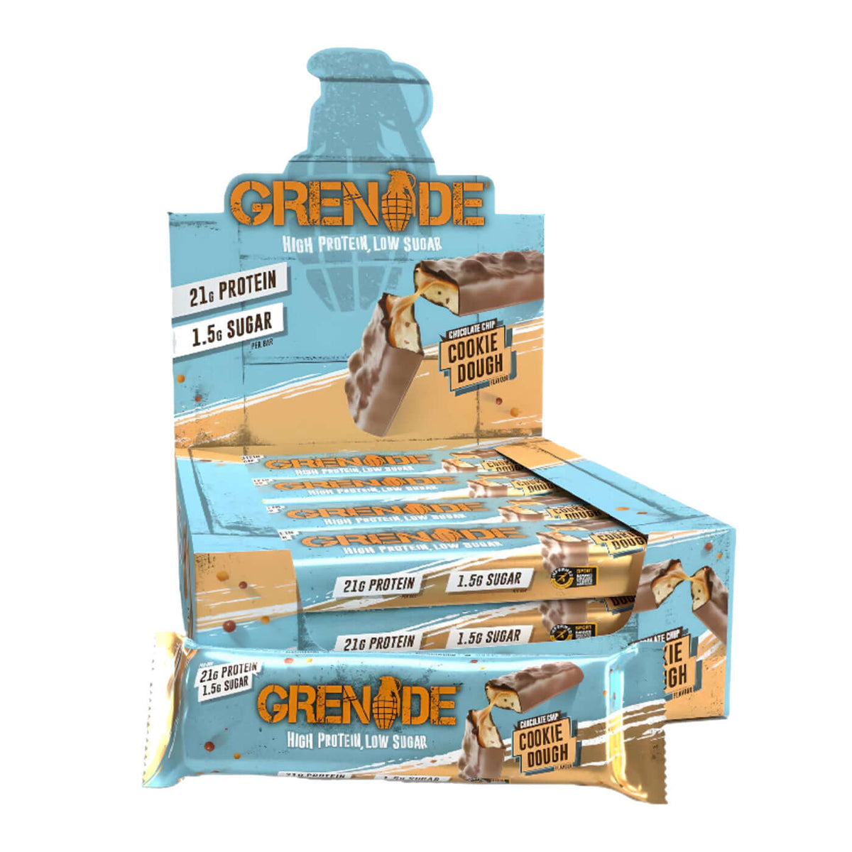 Grenade Protein Bars Size: 12 x 60g Flavour: Chocolate Chip Cookie Dough