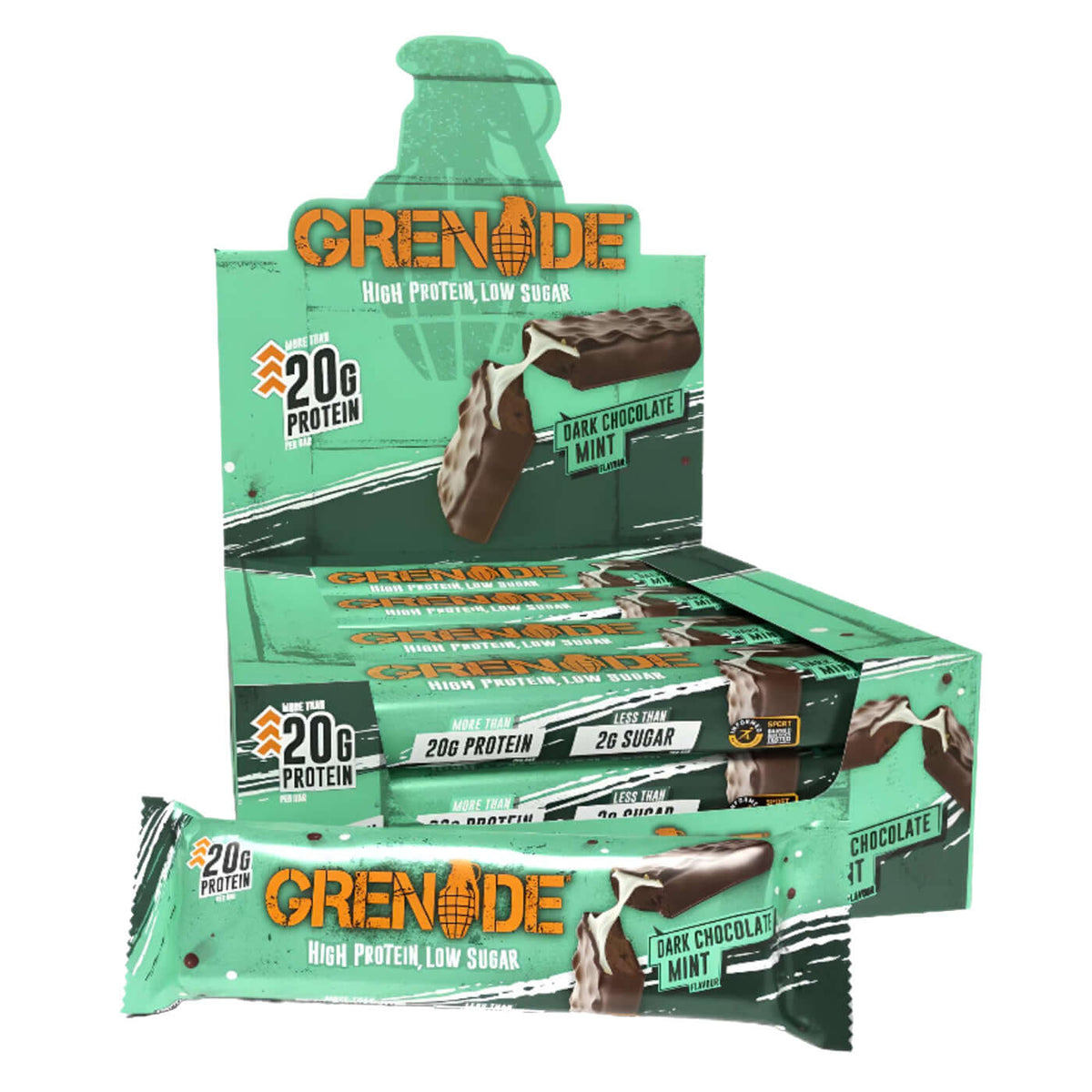 Grenade Protein Bars Size: 12 x 60g Flavour: Dark Choc Mint