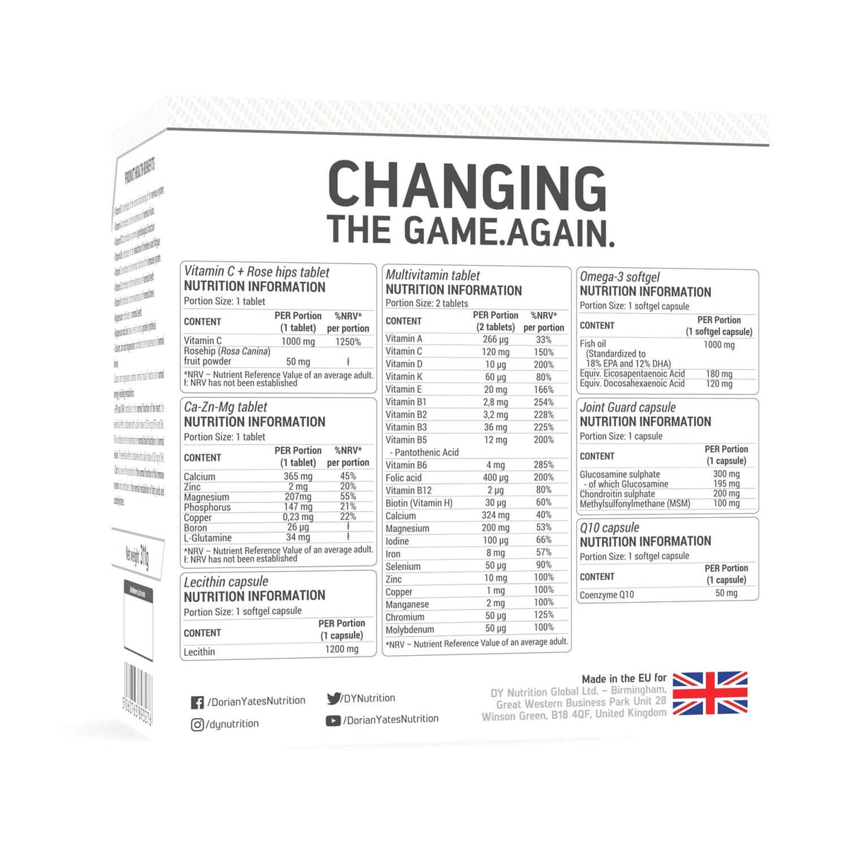 Dorian Yates Nutrition HIT Pack Complex Nutrition Facts