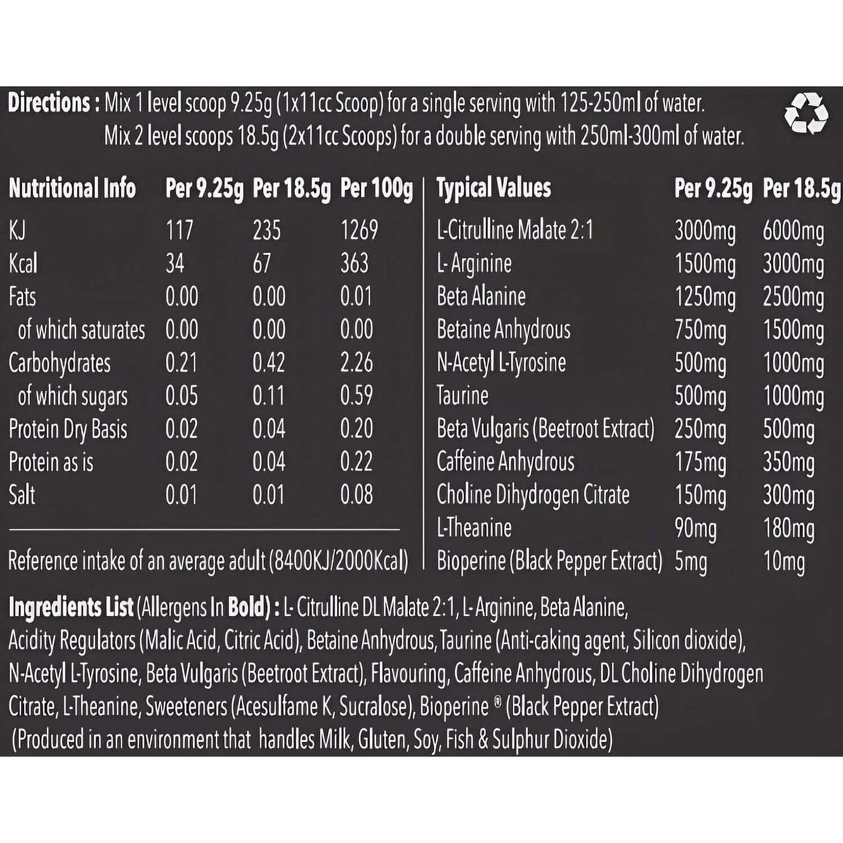 Murdered Out Insidious Nutrition Facts