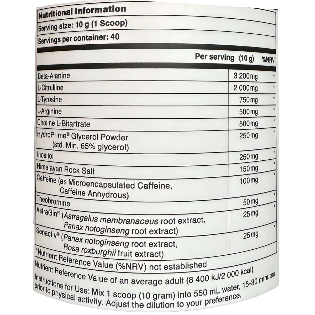 Bucked Up Mother Bucker Nutrition Facts