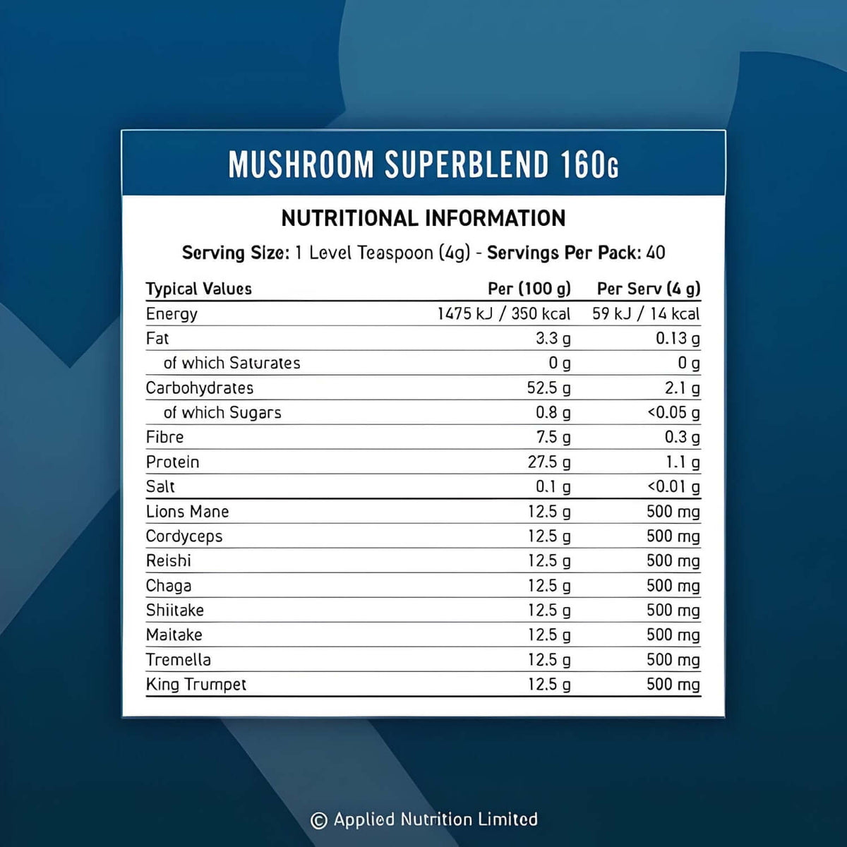 Applied Nutrition Mushroom Super Blend Nutrition Facts
