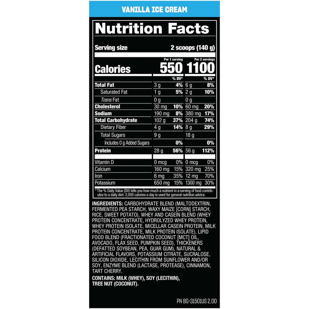 Mutant Mass Nutrition Facts