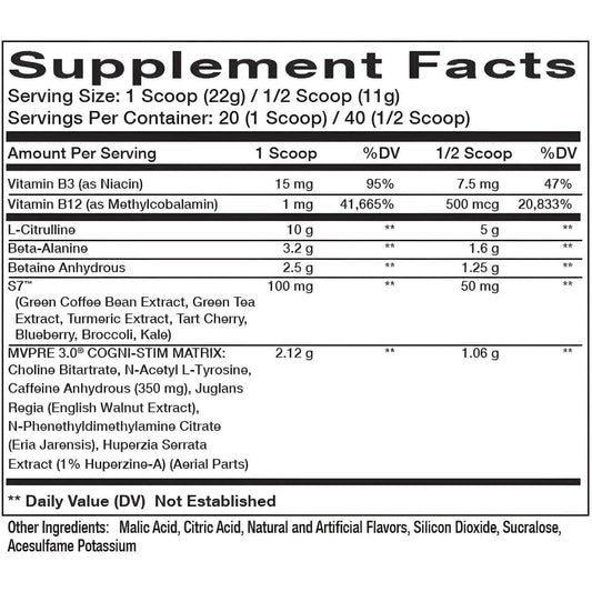 InnovaPharm MVPRE 3.0 Nutrition Facts