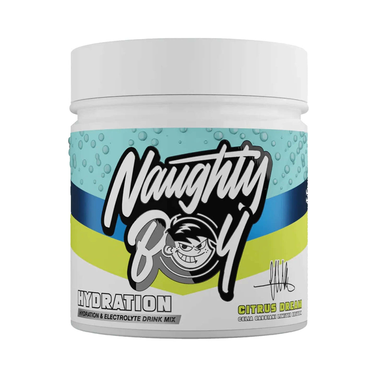 Naughty Boy Hydration Citrus Dream, a 30-serving electrolyte drink mix for optimal hydration.
