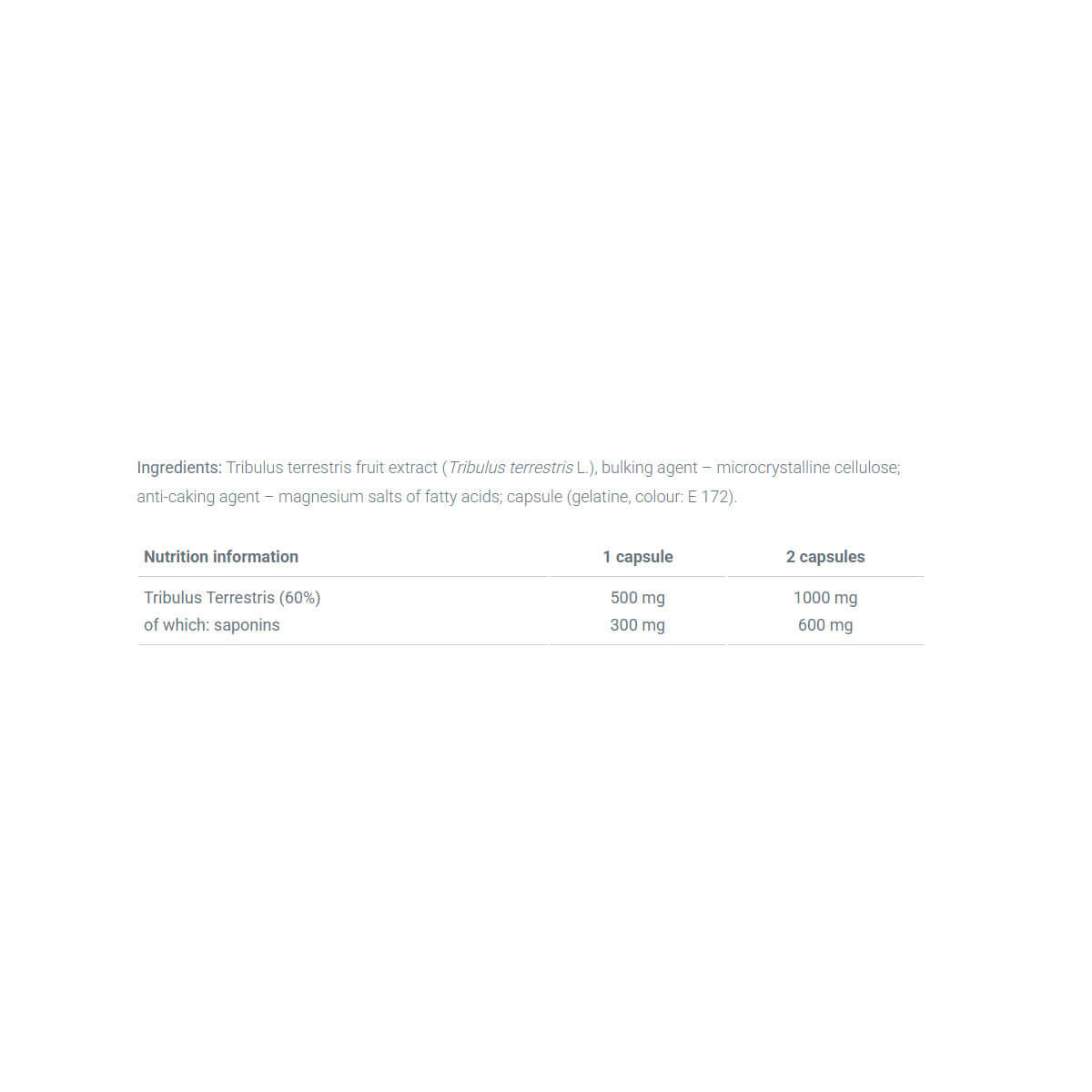 Olimp Tribusteron 60 Nutritional Information