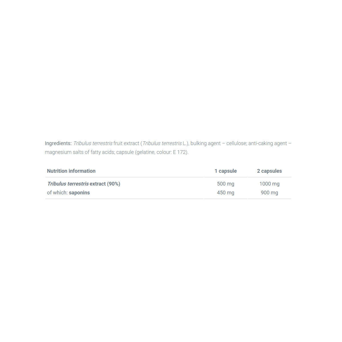 Olimp Tribusteron 90 Nutritional Information