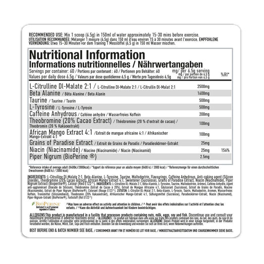 Per4m Energy Pre Workout Nutrition Facts